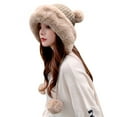 thumbnail image 1 of TOOYOU Women Winter Hat Crochet Ear Cover Plush Wide Brim With Fur Ball Pompom Knit Hats Warm Cold Beanie Hats, 1 of 7