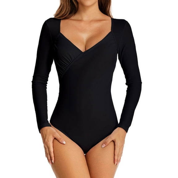 TOOYOU Women's Surfing Wetsuit Swimwears Rash Guards Long Sleeve Swimsuit Printed Zipper One Piece Surfing Suit Bathing Suit Black