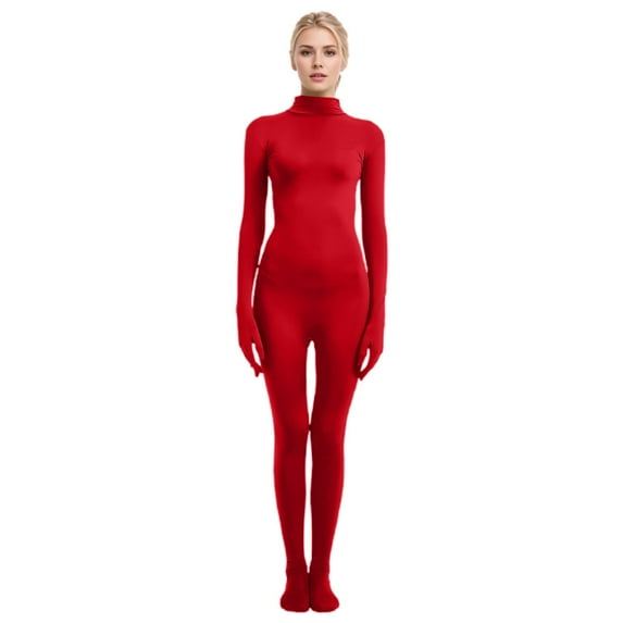 TOOYOU Womens Full Body Bodysuit With Long Sleeves And Legs Solid Color Dance Elastic Tight Fitting Clothes For Performance And Stage