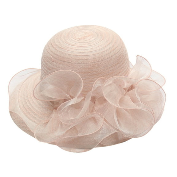 TOOYOU Womens Sun Hat Organza Wide Brim Wedding Hats Ladies Summer Gauze Cap For Church Wedding Party Beach Travel Beige