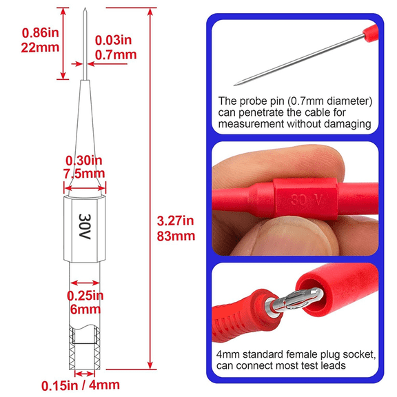 TOP! 10 Pcs Test Probe Pins, Stainless Steel Insulation Non-Destructive Pin, 0.7 mm Wire Piercing Pin,Multimeter Probes