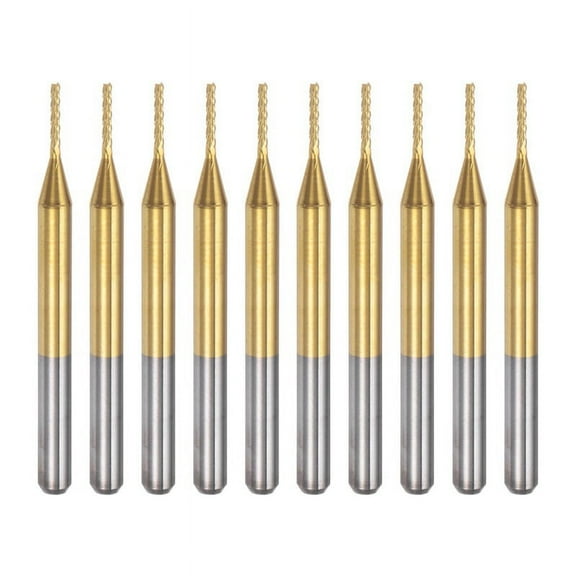 TOP! 10PCS Titanium Coat Carbide End Mill Engraving Milling Cutter CNC Router Bits for PCB Machine, 1/8 Inch Shank 0.9Mm