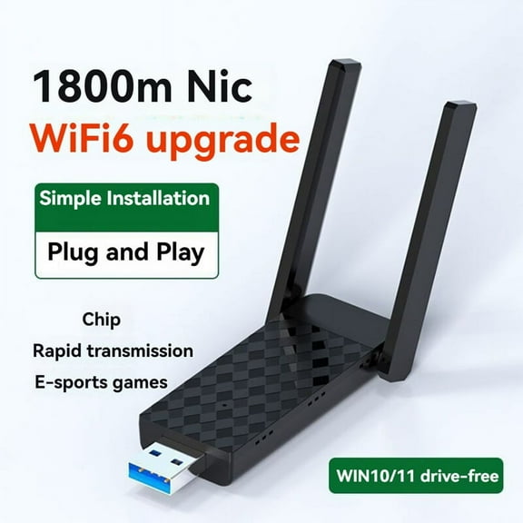 1800Mbps Wireless Network Card WiFi6 USB Adapter Dual Band 2.4G/5Ghz Wi-Fi Dongle 2 Antenna Receiver for PC