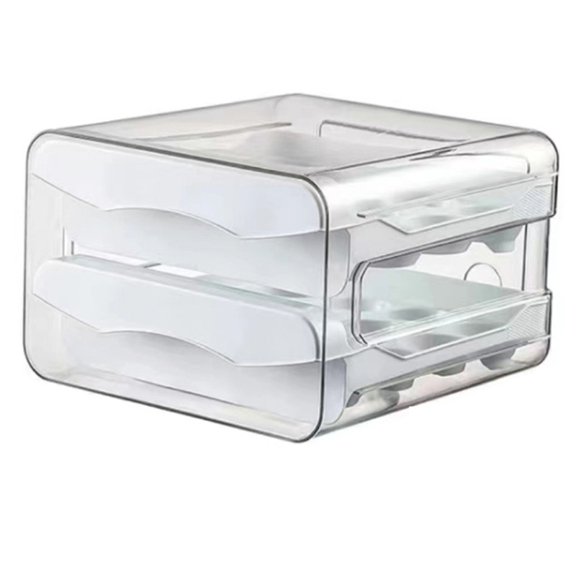 TOP! 2-Layer Egg Storage Box for Refrigerator - Fresh-Keeping Plastic Drawer Organizer, Large Capacity Kitchen Rack White