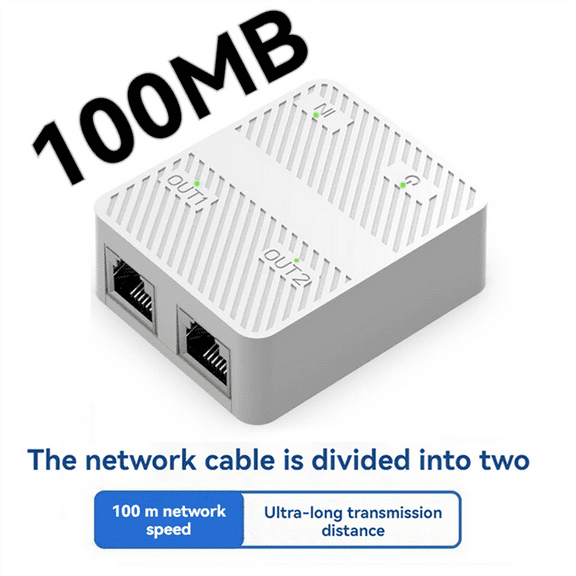 TOP! 2 Port 100Mbps Network Switch RJ45 Cable Splitter Extender Selector Way Adapter Connector Type C Power White