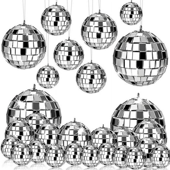 24 Pcs Mirror Disco Hanging, Glass Disco Decor, Disco Decorations, for Holiday Decor with Rope