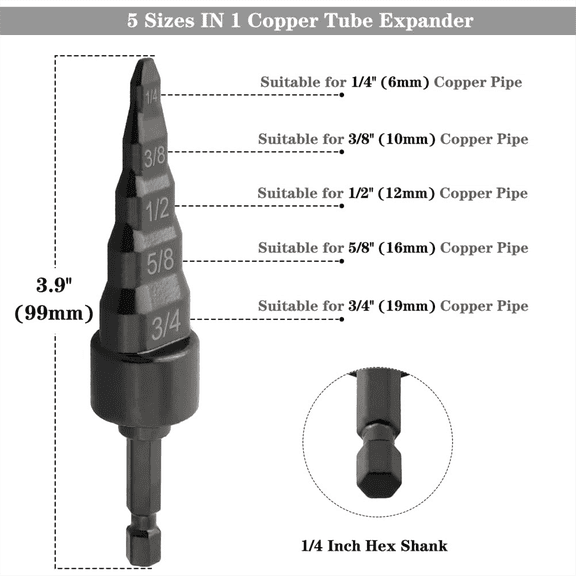 TOP! 2PCS Copper Tube Expander, 5 In1 Air Conditioner Pipe Swaging Flaring Drill Bits Repair Tool