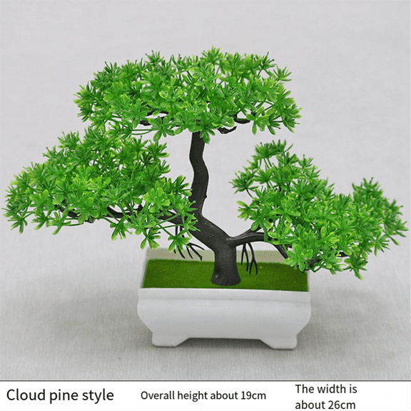 TOP! 2Pcs Artificial Plant Bonsai Plastic Small Tree Pot Fake Flower Potted Ornaments for Home Room Table,Green