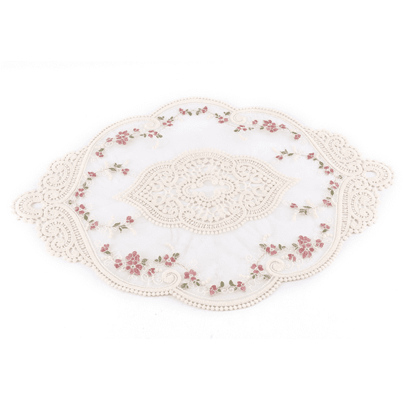 TOP! 2Pcs Vintage Oval Lace Table Placemats Exquisite Flower Embroidered Doilies Vase Mat 12.2 X 16.9 Inch