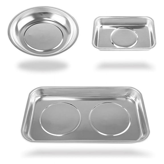 TOP! 3-Piece Magnetic Tray Holder, Parts Set, Thickened Tray,Stainless Steel, Tool Trays for Screw, Bolts, Nuts