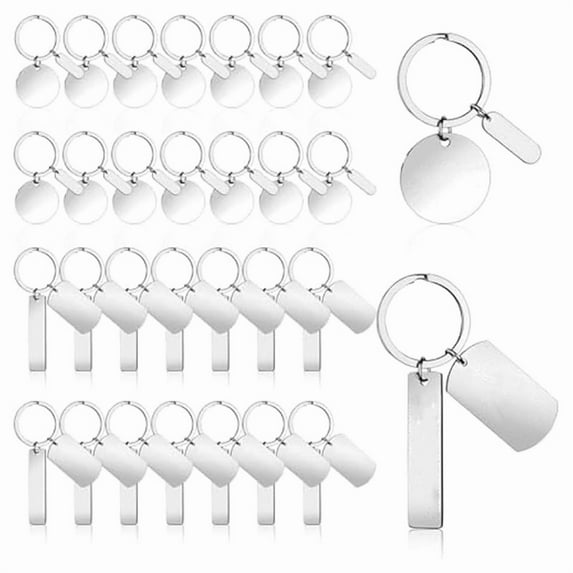 30Pcs DIY Engravable Metal Keychain Blanks Metal Stamping Blanks for Engraving Stainless Steel Blank Key Ring Tags