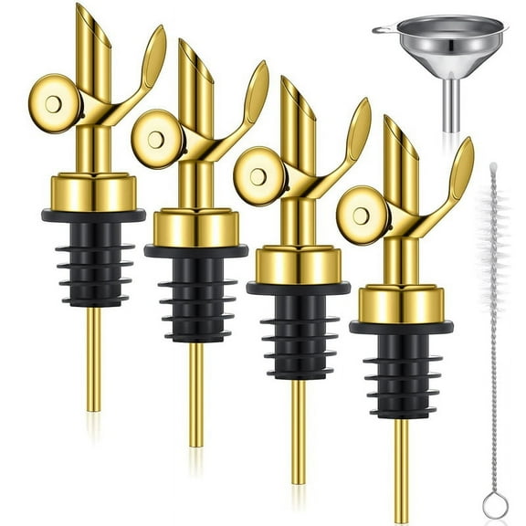 TOP! 4 PCS Weighted Stainless Steel Pourers Olive Oil Spout Automatic Opening and Closing Gold