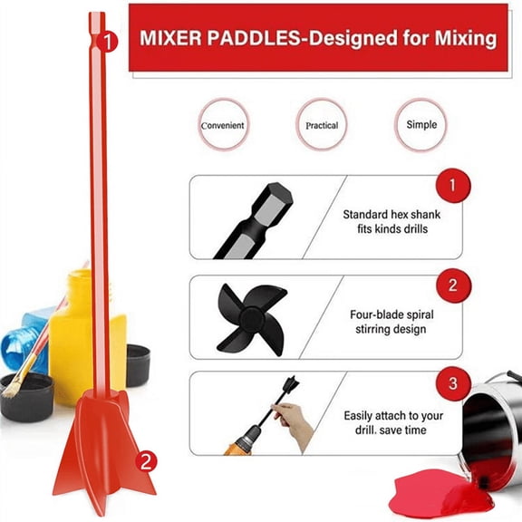 TOP! 4Pcs Epoxy Mixing Stick Paint Stirring Rod Putty Cement Mixer Attachment with Drill Chuck for Oil