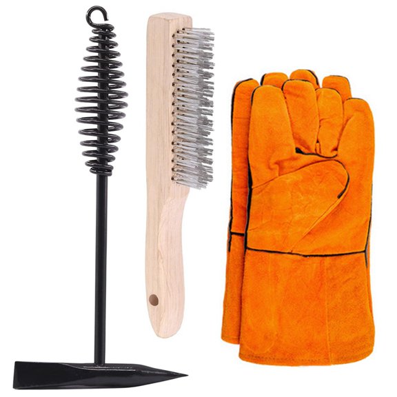 TOP! 4Pcs Welding Slag Removal Tool:Welding Chipping Hammer with Coil Spring Handle and Wire Brush A Pair Glove