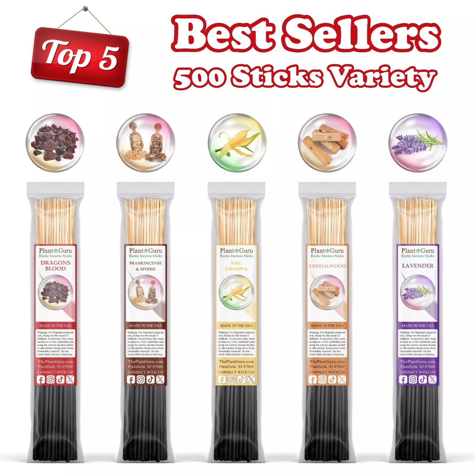 TOP 5 BEST SELLERS Incense Sticks 11" Variety Pack Bulk 500 Wholesale Set - Dragons Blood, Frankincense and Myrrh, Lavender, Nag Champa