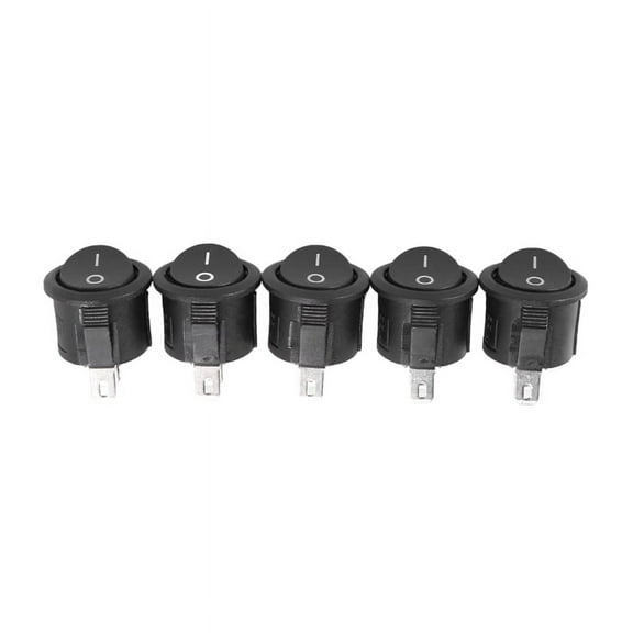 TOP! 5 Pcs SPST Black Button On/ Round Rocker Switch AC 6A/125V 3A/250V