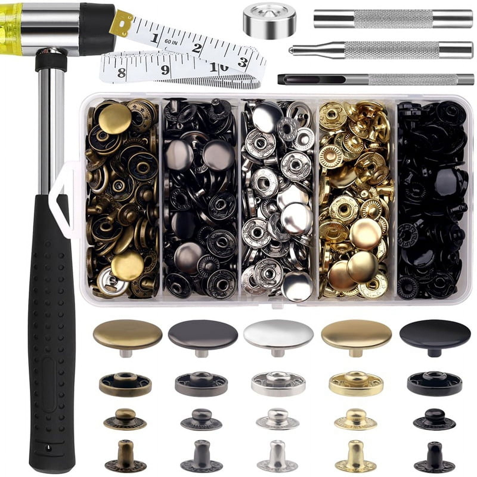 506PCS Snap Fasteners Kit, 15mm Leather Kit,Button Snaps Studs, for Clothes, Jackets,Bracelets,Bags