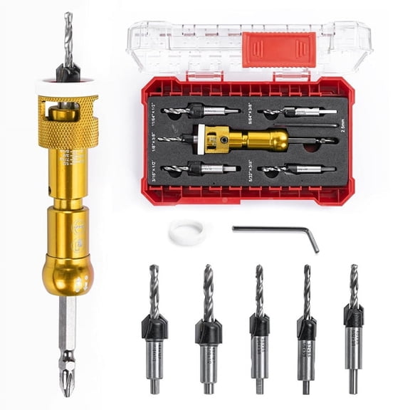 TOP! 5pcs Countersink Drill Bit Set with 1/4in Release HexShank,Adjustable Woodworking for Carpentry Screw Hole