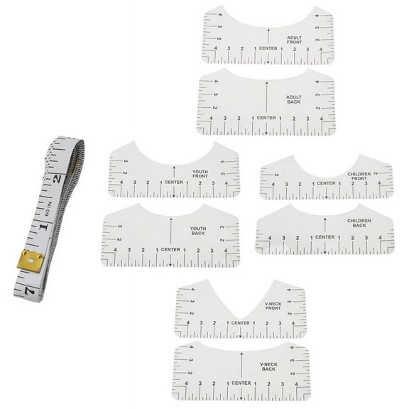 TOP! 9 PCS T-Shirt Alignment Tool, Guide Ruler for Designing Clothing, PVC Back and Front Aligned Rulers