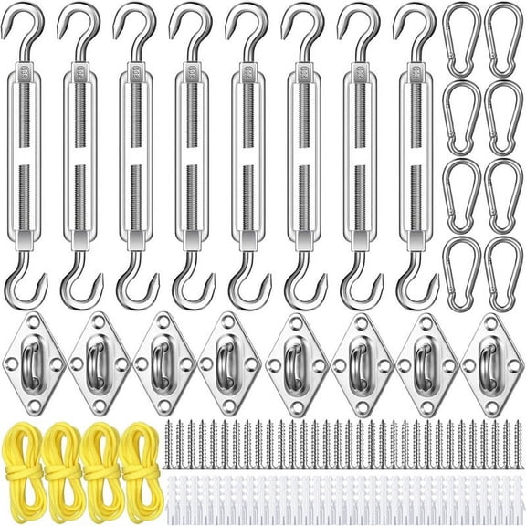 TOP! 92 Pieces Shade Sail Hardware Kit Rust-Proof for Triangle Rectangle Installation Silver