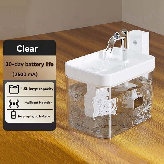 TOP! Automatic Circulation Drinking Water Dispenser Unplugged Wireless Induction Fountain 1.5l Large Pet C