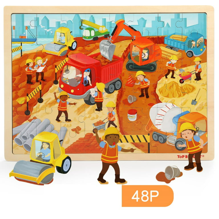 TOP BRIGHT 48 Piece Puzzles for Kids Ages 4-8-Construction Wooden Jigsaw  Puzzle