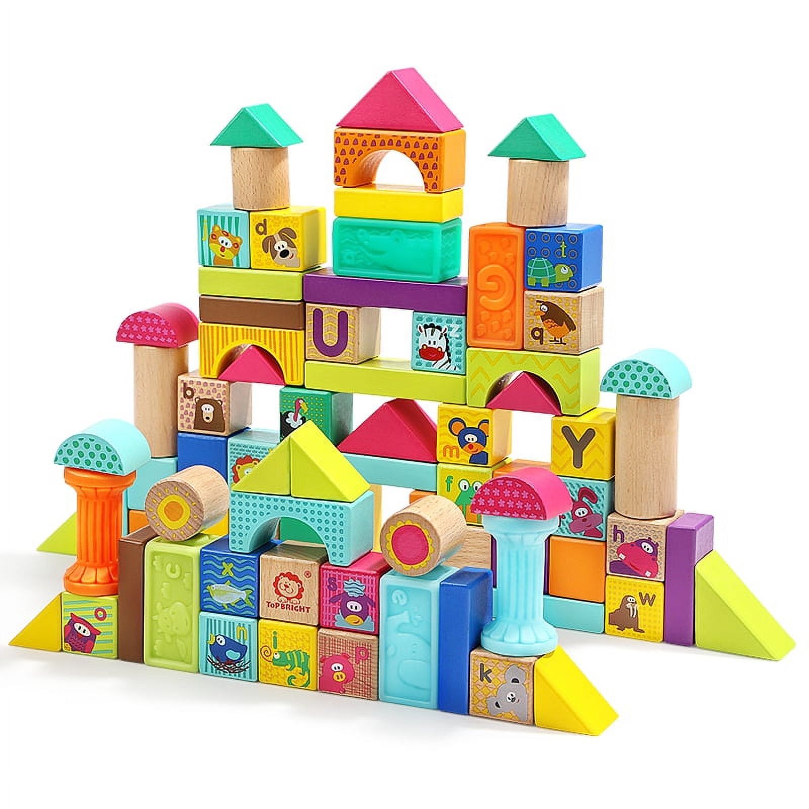 Wooden Block Set, 70-Piece Block Set for Toddlers & Kids