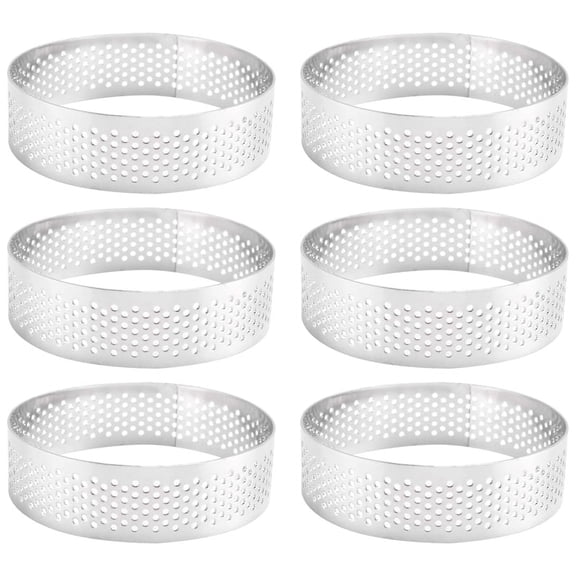 TOP! Cake Ring Molds, 6Pcs Stainless Steel Porous Tart Ring, Perforated Pie Mold, Mousse with Holes 7cm