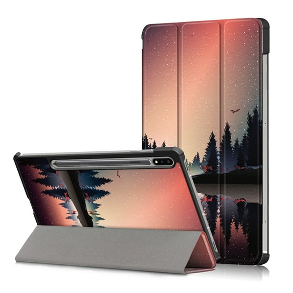 TOP SHE Case for 2021 Samsung Galaxy Tab S7 FE (12.4", Model SM-T730), Tab S7 Plus 12.4-inch Case (SM-T970) - PU Leather Hard Plastic Case, Slim Lightweigt Smart Stand Trifold Flip Cover (Dusk)