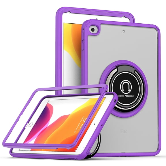 TOP SHE Case for Apple iPad 10.5-Inch tablet, iPad Air Case (3rd Generation) 2019, iPad Pro Case 10.5 Inch 2017 - Built with Screen Protector Hard Clear Back Cover Case with Ring Holder Stand (Purple)