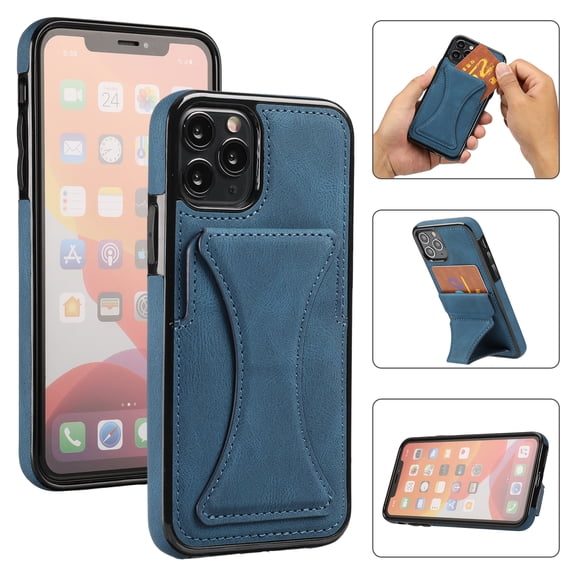 TOP SHE Case for Apple iPhone 11, iPhone 11 Case (6.1 Inch) - Synthetic Leather Protective Case with Card Slot / Kickstand, Slim Fit Lightweight Simple Fashion Cover (Blue)