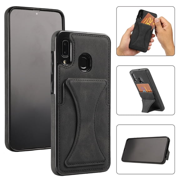 TOP SHE Case for Samsung Galaxy A30, Galaxy A30 Phone Case (6.4 Inch) - Synthetic Leather Protective Case with Card Slot / Kickstand, Slim Fit Lightweight Simple Fashion Cover (Black)