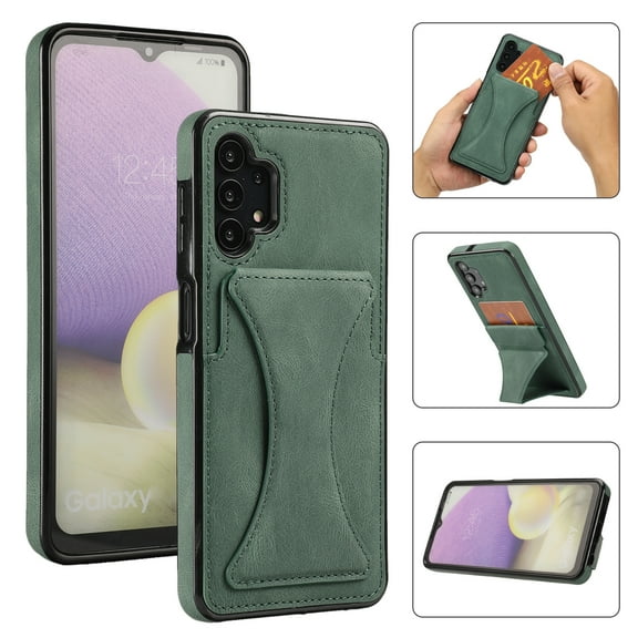 TOP SHE Case for Samsung Galaxy A32 5G, Galaxy A32 5G Phone Case (6.5 Inch) - Synthetic Leather Protective Case with Card Slot / Kickstand, Slim Fit Lightweight Simple Fashion Cover (Green)