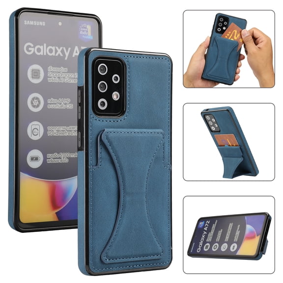 TOP SHE Case for Samsung Galaxy A52 5G/4G, Galaxy A52 Phone Case (6.5 Inch) - Synthetic Leather Protective Case with Card Slot / Kickstand, Slim Fit Lightweight Simple Fashion Cover (Blue)