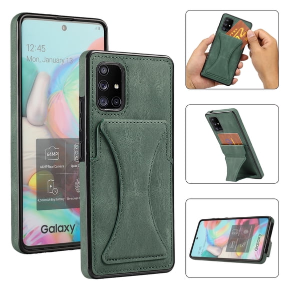 TOP SHE Case for Samsung Galaxy A71 5G (A716), Galaxy A71 5G Phone Case (6.7 Inch) - Synthetic Leather Protective Case with Card Slot / Kickstand, Slim Fit Lightweight Simple Fashion Cover (Green)