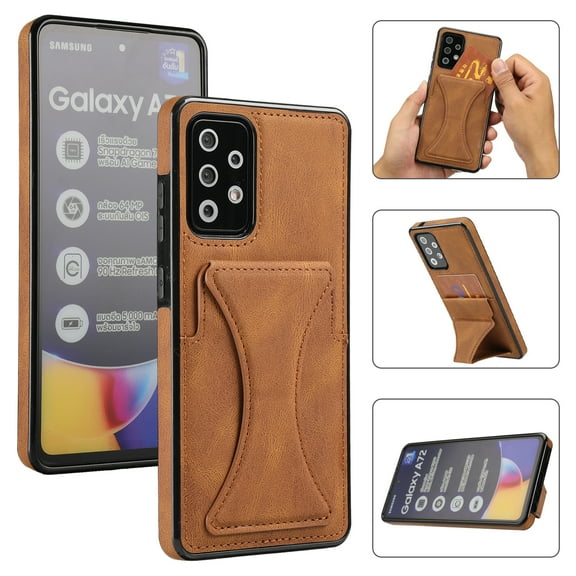 TOP SHE Case for Samsung Galaxy A72, Galaxy A72 Phone Case (6.7 Inch) - Synthetic Leather Protective Case with Card Slot / Kickstand, Slim Fit Lightweight Simple Fashion Cover (Brown)