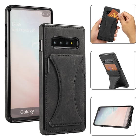 TOP SHE Case for Samsung Galaxy S10e (SM-G970) Cell Phone (5.8 Inch) - Synthetic Leather Protective Case with Card Slot / Kickstand, Slim Fit Lightweight Simple Fashion Cover (Black)