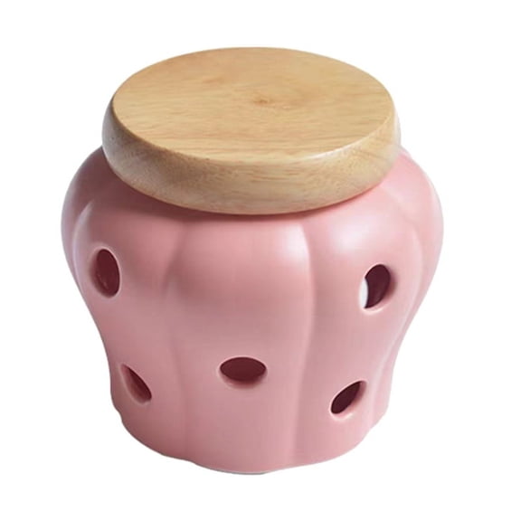 TOP! Ceramic Storage Cans Bamboo Lid Garlic Ginger Tank Hollow Out Kitchen Organizer Tools Home Decor