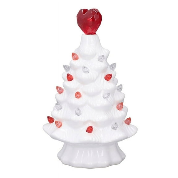 TOP! Ceramic Tree with Heart Tabletop Valentine LED Vintage Battery Operated
