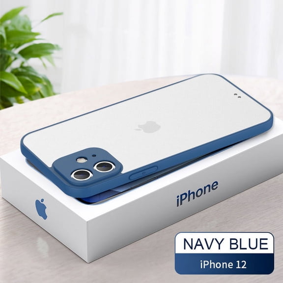 TOP SHE Clear Case for Apple iPhone 12 Pro Max, iPhone 12 Pro Max Case (6.7 Inch) - [Clear Back /Yellow Resistant] Lightweight Slim Thin Cover Durable Silicone Protective Simple Case (Dark Blue)
