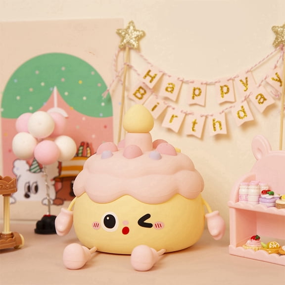 TOP! Cute Birthday Cake Night Lamp USB Rechargeable Sleep 2 Levels of Brightness Adjustment for Light