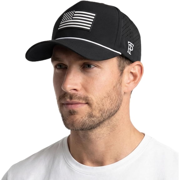 TOP-EX All-Weather Golf Flat Bill Snapback Hat, Waterproof TriProof Polyester, Black, M/L