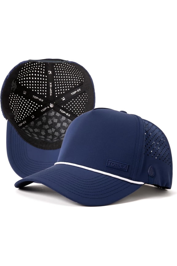 Classic Golf Flat Bill Snapback Hat, Waterproof TriProof Polyester, Navy Blue, XL/XXL