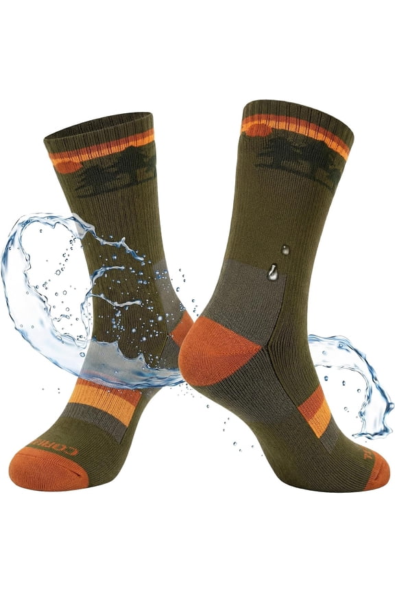 DryKnit™ Waterproof Crew Socks for Men & Women, Merino Blend, All-Weather Outdoor Use, Army Green, M
