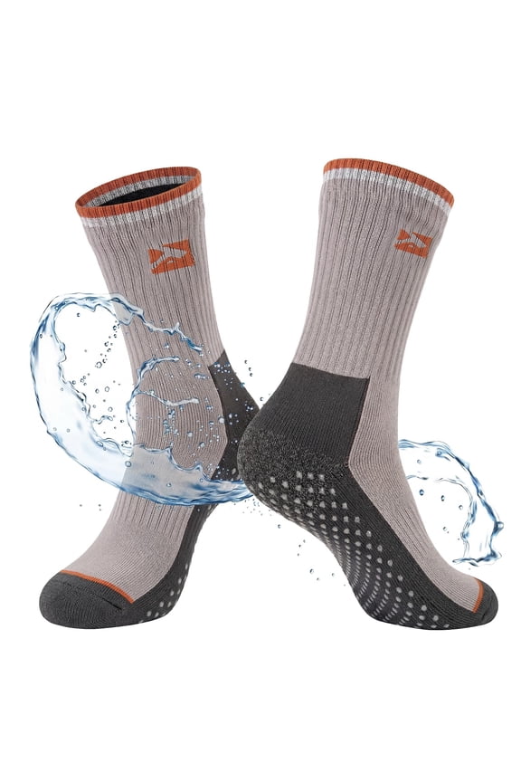 DryKnit™ Waterproof Merino Wool Socks for Men & Women, Breathable, Crew Length for Hiking, Camping, and Winter Activities, Gray, XL
