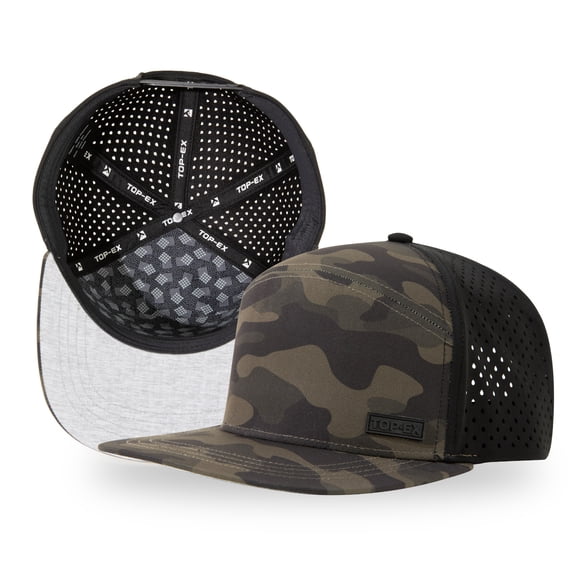 TOP-EX Golf Lifestyle Flat Bill Snapback Hat, Waterproof TriProof Polyester, Camouflage, XL/XXL