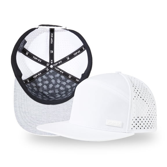 TOP-EX Golf Lifestyle Flat Bill Snapback Hat, Waterproof TriProof Polyester, White, XL/XXL