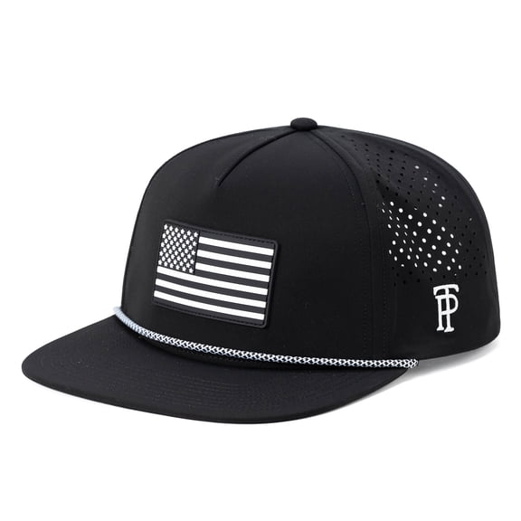 TOP-EX Golf Performance Waterproof Flat Bill Snapback Hat, TriProof Fabric, Black, M/L