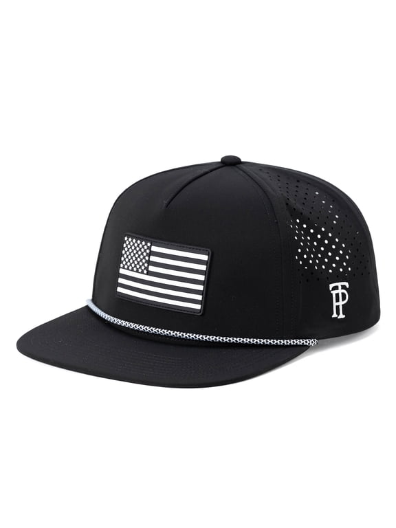 Golf Performance Waterproof Flat Bill Snapback Hat, TriProof Fabric, Black, XL/XXL