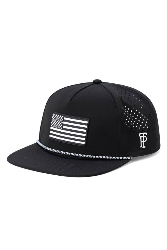 Golf Performance Waterproof Flat Bill Snapback Hat, TriProof Fabric, Black, XL/XXL
